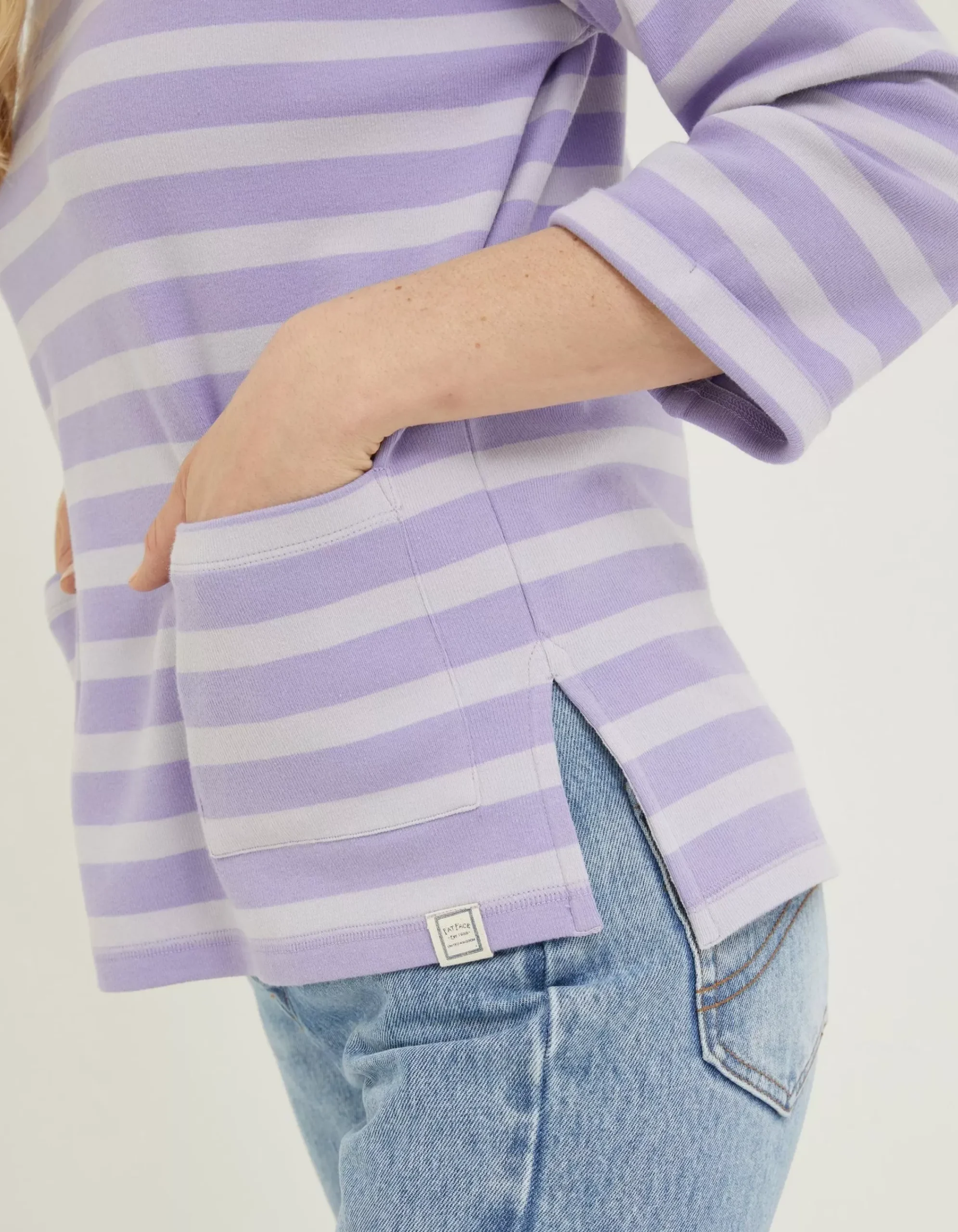 FatFace Amari Stripe Crew Lilac Clearance