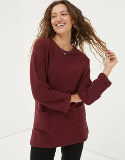 FatFace Amari Textured Tunic Dark Red New