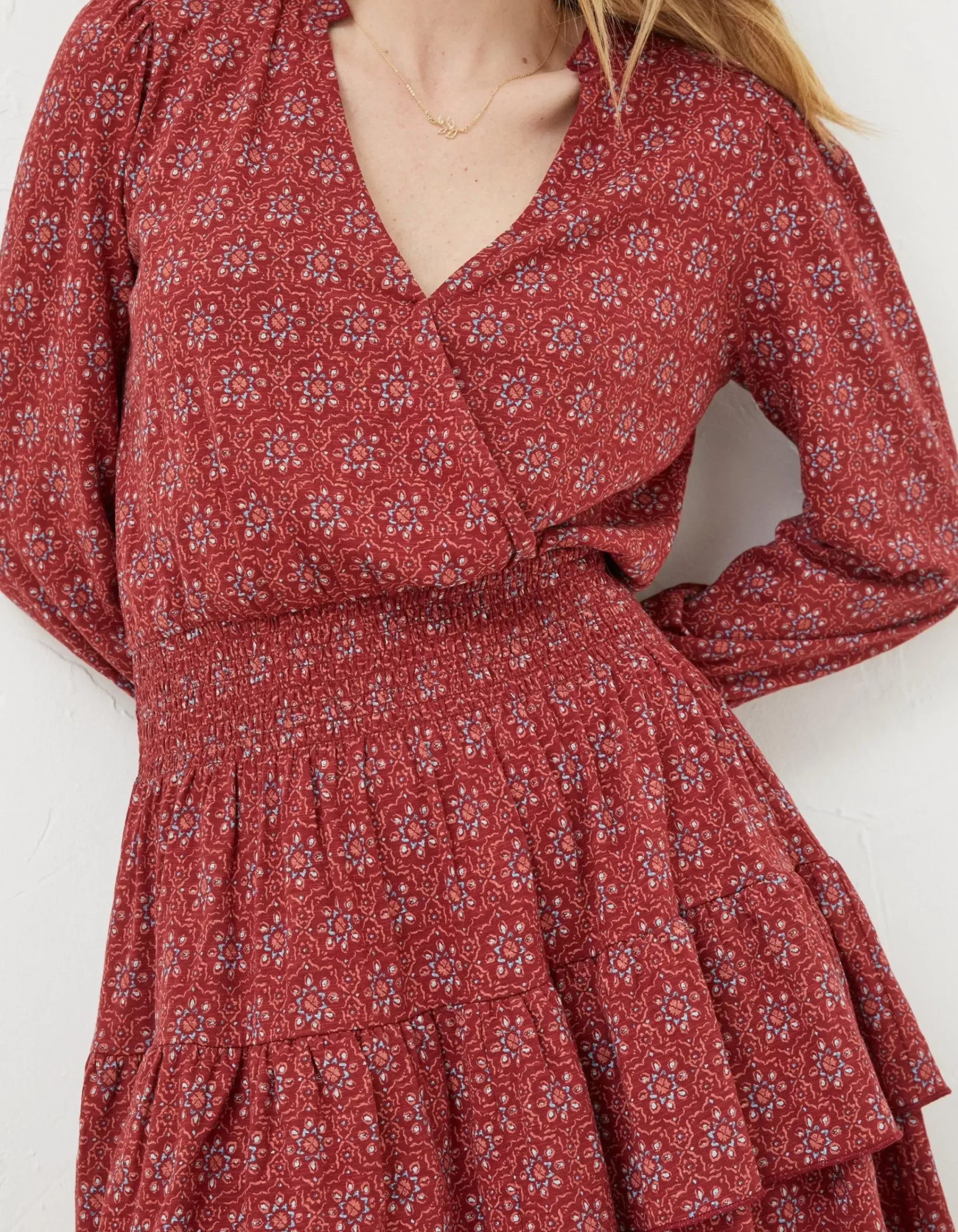 FatFace Amba Craft Geo Jersey Dress Raspberry Red Outlet
