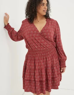 FatFace Amba Craft Geo Jersey Dress Raspberry Red Outlet
