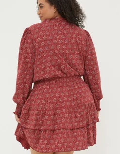 FatFace Amba Craft Geo Jersey Dress Raspberry Red Outlet