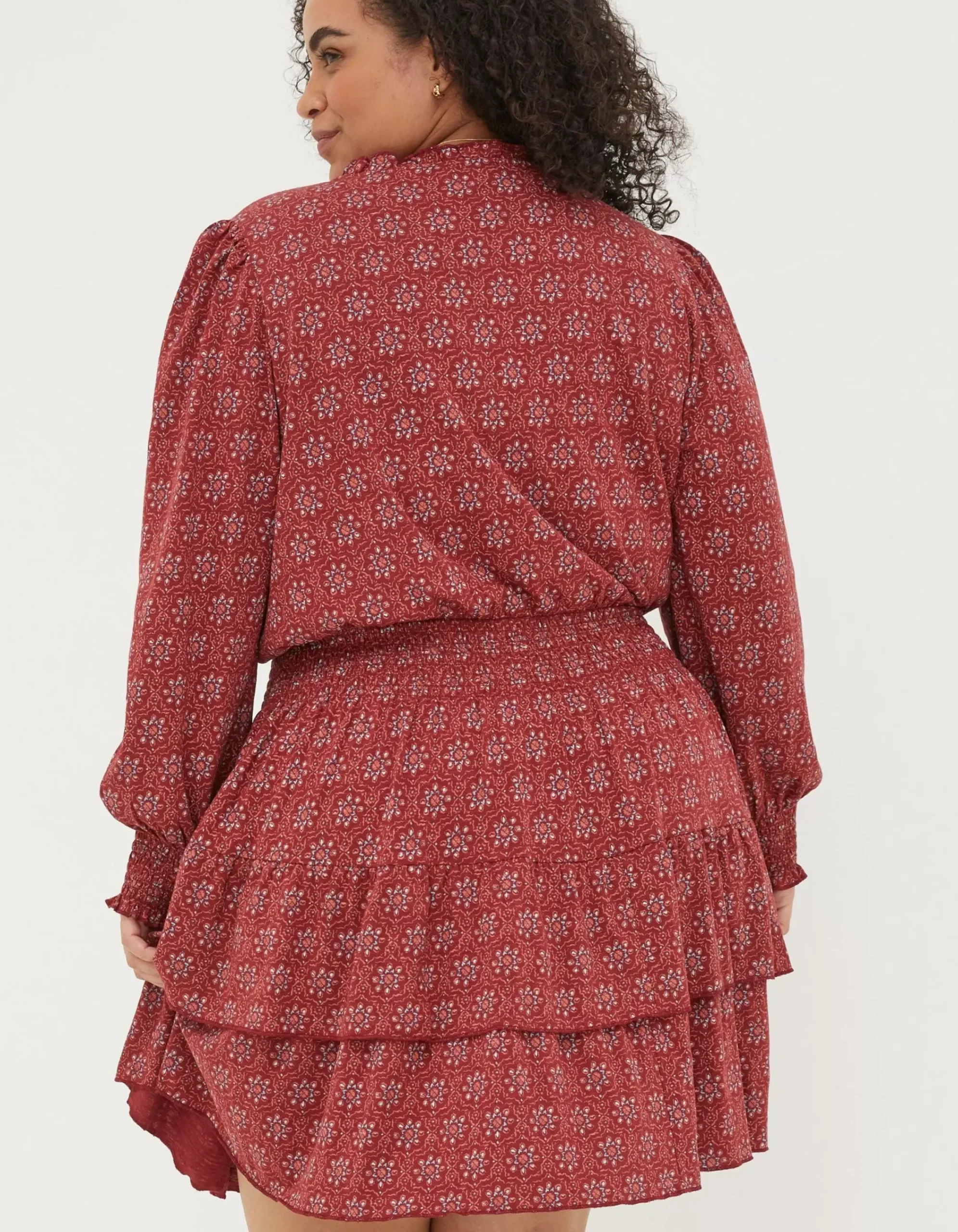 FatFace Amba Craft Geo Jersey Dress Raspberry Red Outlet