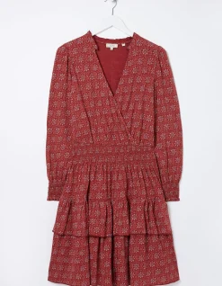 FatFace Amba Craft Geo Jersey Dress Raspberry Red Outlet