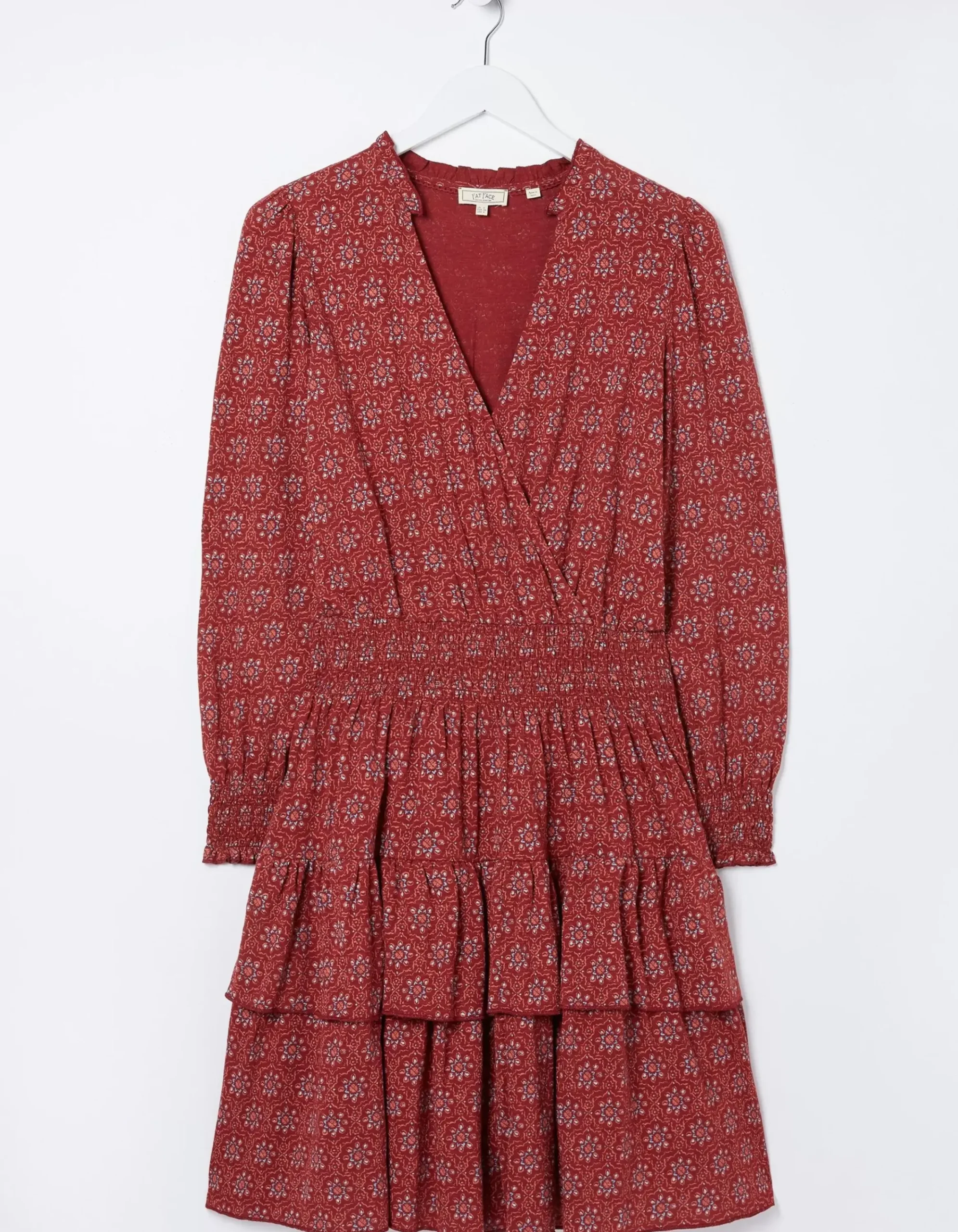FatFace Amba Craft Geo Jersey Dress Raspberry Red Outlet