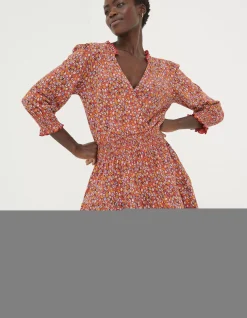 FatFace Amba Gradient Floral Jersey Dress Vintage Red Clearance