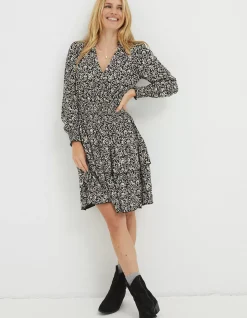 FatFace Amba Mono Vines Jersey Dress Black Best