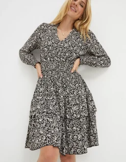 FatFace Amba Mono Vines Jersey Dress Black Best