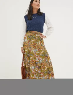 FatFace Amelie Prairie Paisley Midi Skirt Light Olive