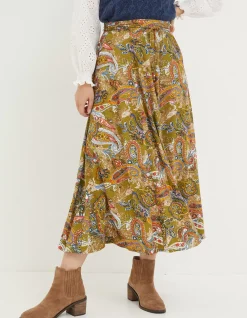 FatFace Amelie Prairie Paisley Midi Skirt Light Olive