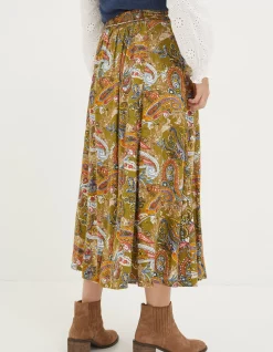FatFace Amelie Prairie Paisley Midi Skirt Light Olive