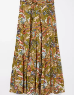 FatFace Amelie Prairie Paisley Midi Skirt Light Olive