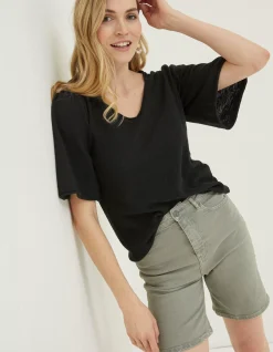 FatFace Angela V Neck Knitted Top Black Discount