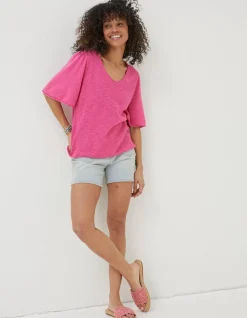 FatFace Angela V Neck Knitted Top Bright Pink Online