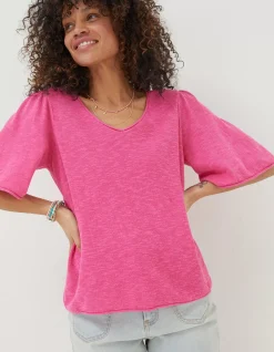 FatFace Angela V Neck Knitted Top Bright Pink Online