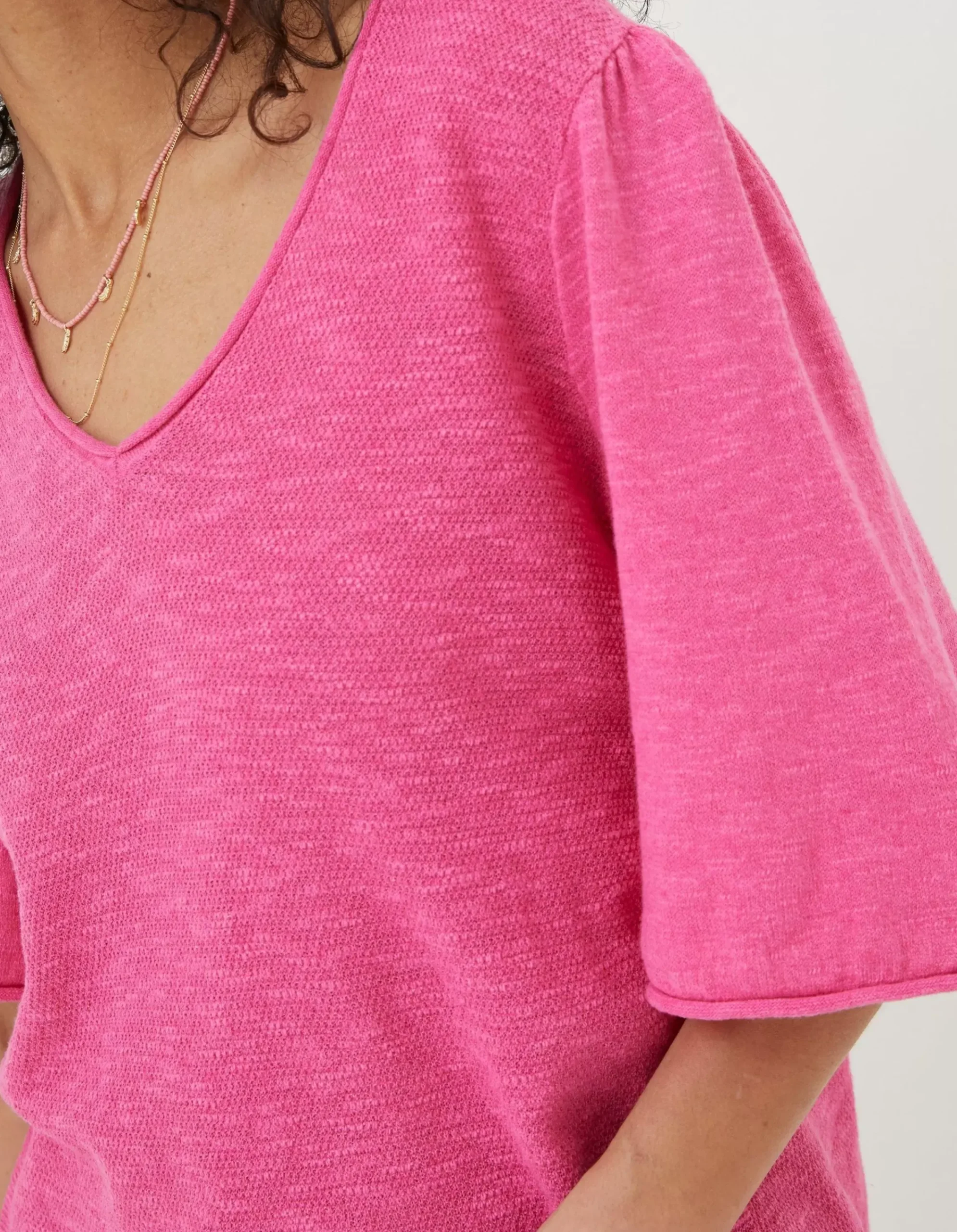 FatFace Angela V Neck Knitted Top Bright Pink Online