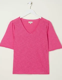 FatFace Angela V Neck Knitted Top Bright Pink Online