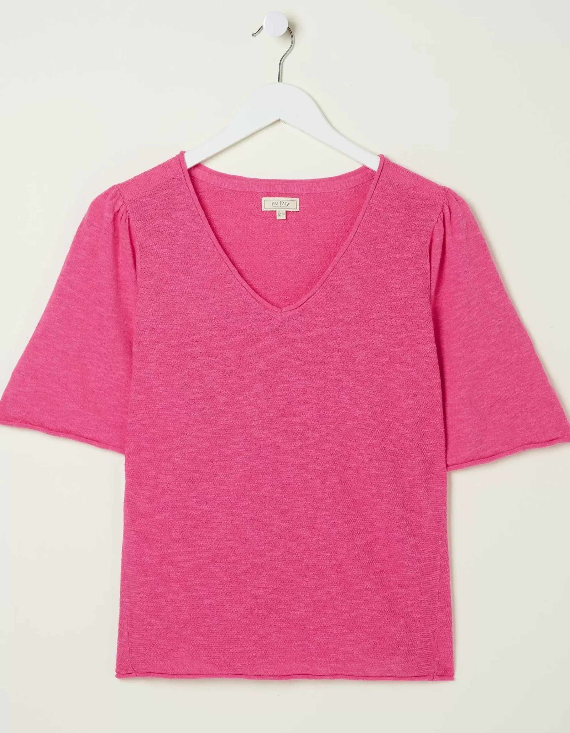 FatFace Angela V Neck Knitted Top Bright Pink Online