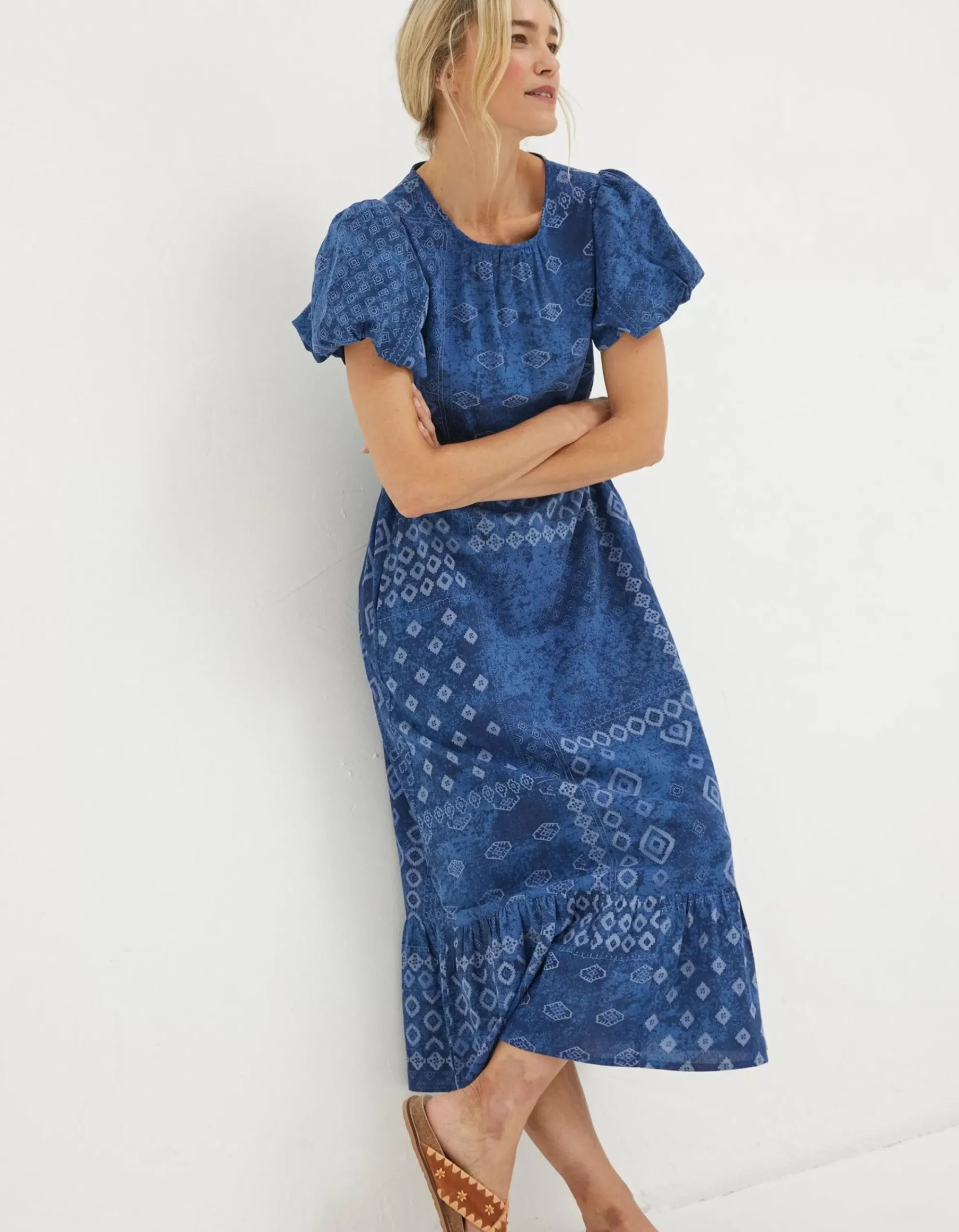 FatFace Angie Patchwork Midi Dress Navy Outlet