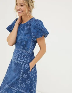 FatFace Angie Patchwork Midi Dress Navy Outlet
