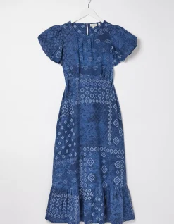 FatFace Angie Patchwork Midi Dress Navy Outlet