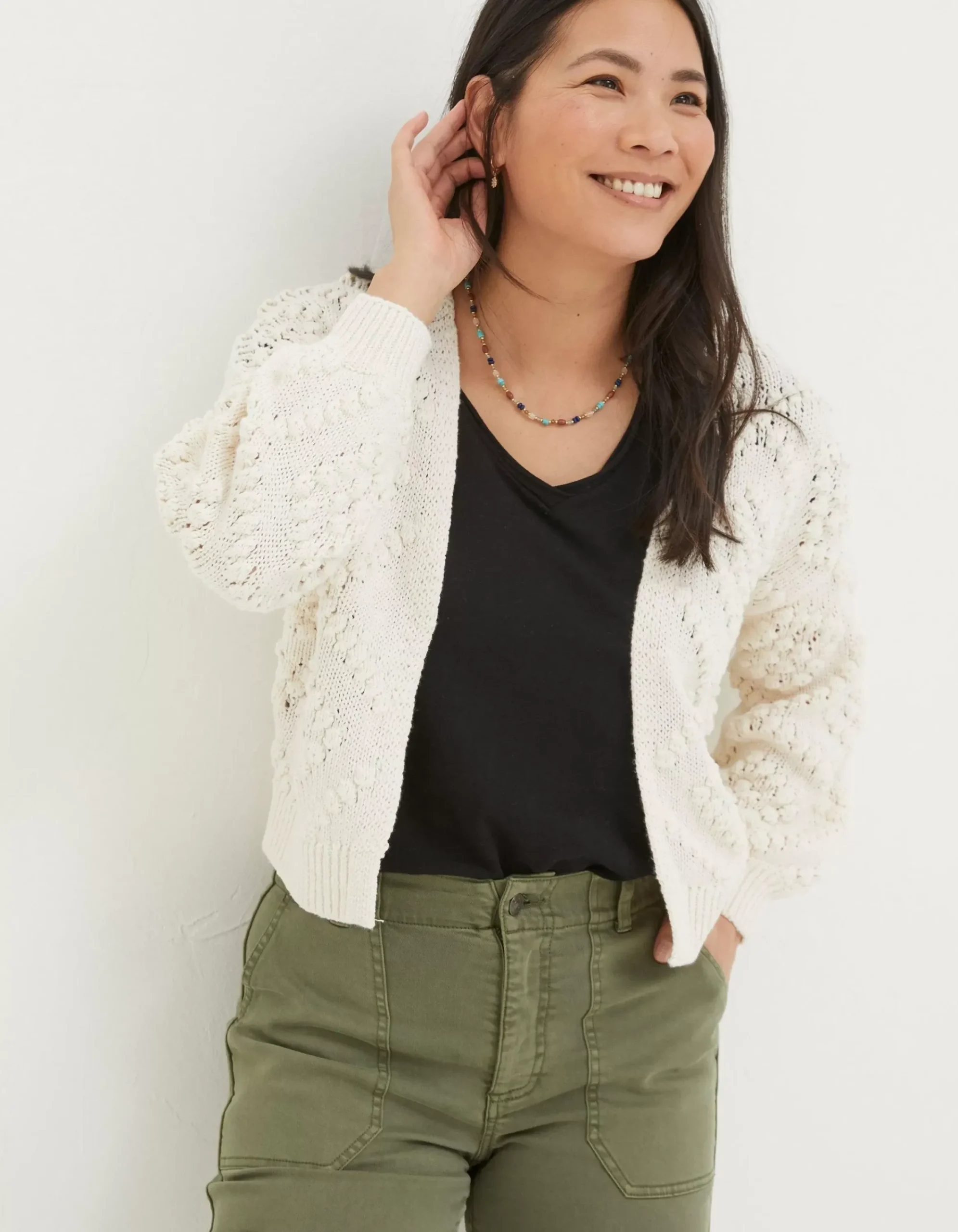 FatFace Anna Bobble Stitch Cardigan Ivory Best