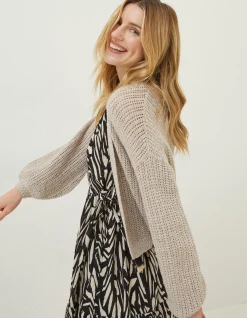FatFace Anna Crochet Cardigan Light Stone New