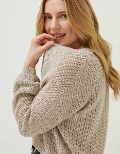 FatFace Anna Crochet Cardigan Light Stone New