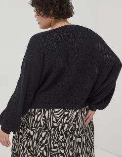 FatFace Anna Crochet Cardigan Black Outlet