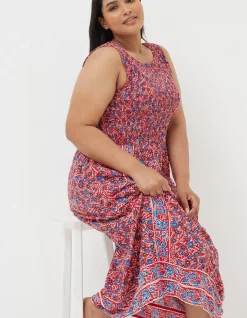 FatFace Anna Meadow Midi Dress Tomato Red Outlet