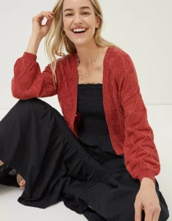 FatFace Anna Pointelle Cardigan Rust Red