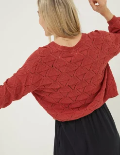 FatFace Anna Pointelle Cardigan Rust Red