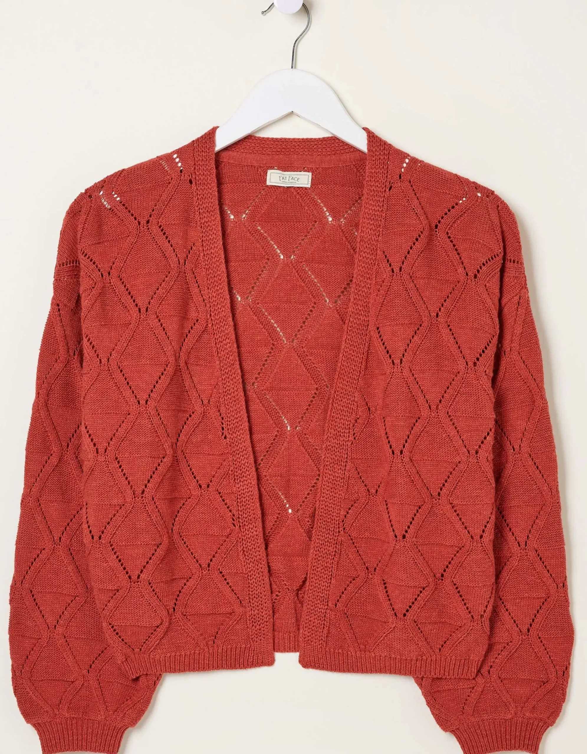 FatFace Anna Pointelle Cardigan Rust Red