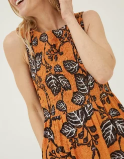 FatFace Anna Vine Floral Midi Dress Golden Yellow Clearance