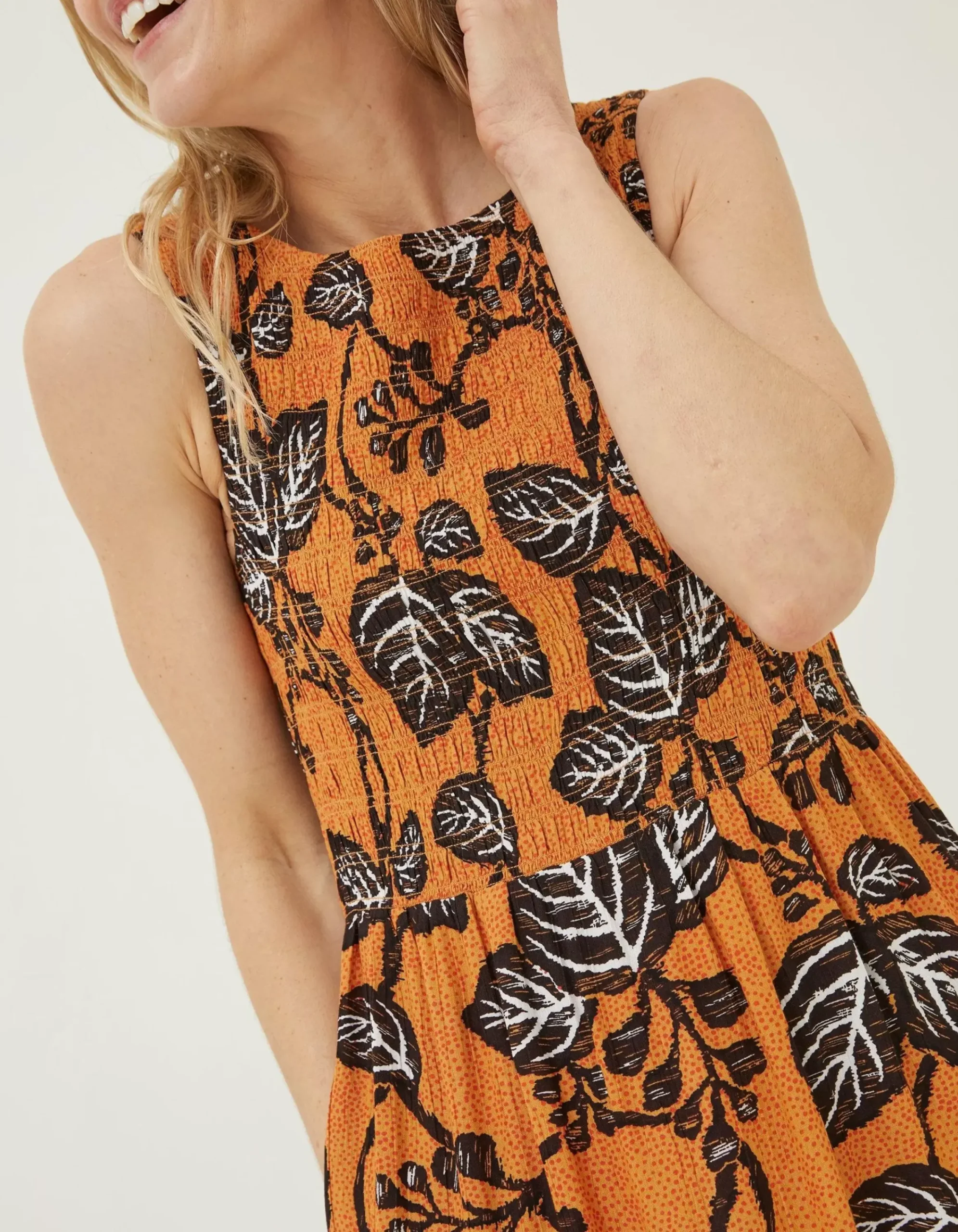 FatFace Anna Vine Floral Midi Dress Golden Yellow Clearance