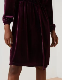 FatFace Annie Velvet Dress Dark Plum Clearance
