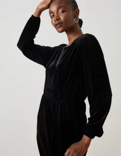 FatFace Annie Velvet Dress Black Sale