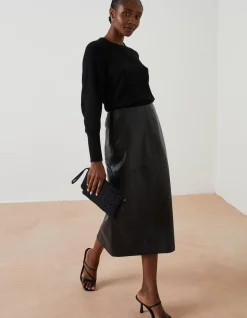 FatFace Anya Leather Midi Skirt Black Hot