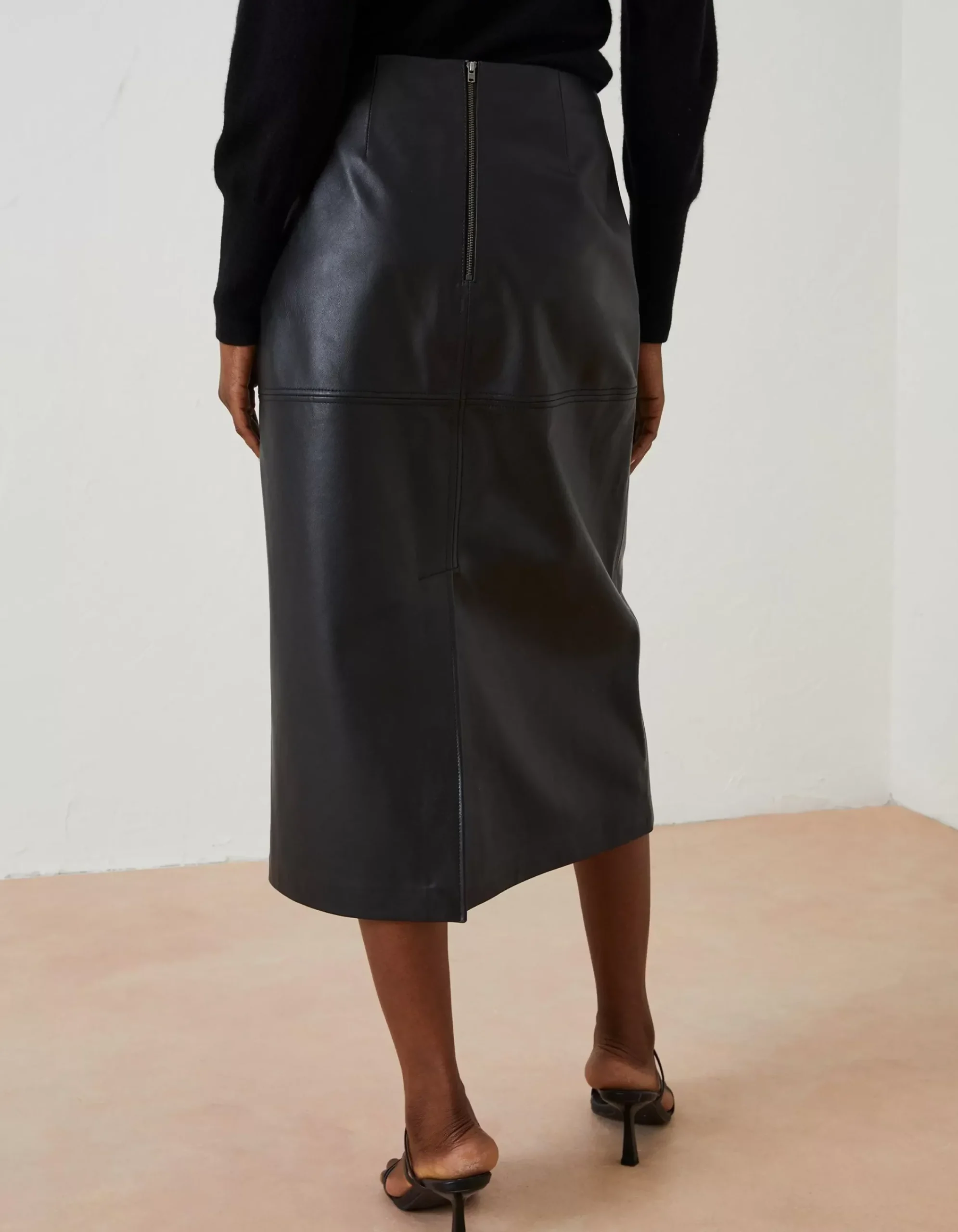 FatFace Anya Leather Midi Skirt Black Hot