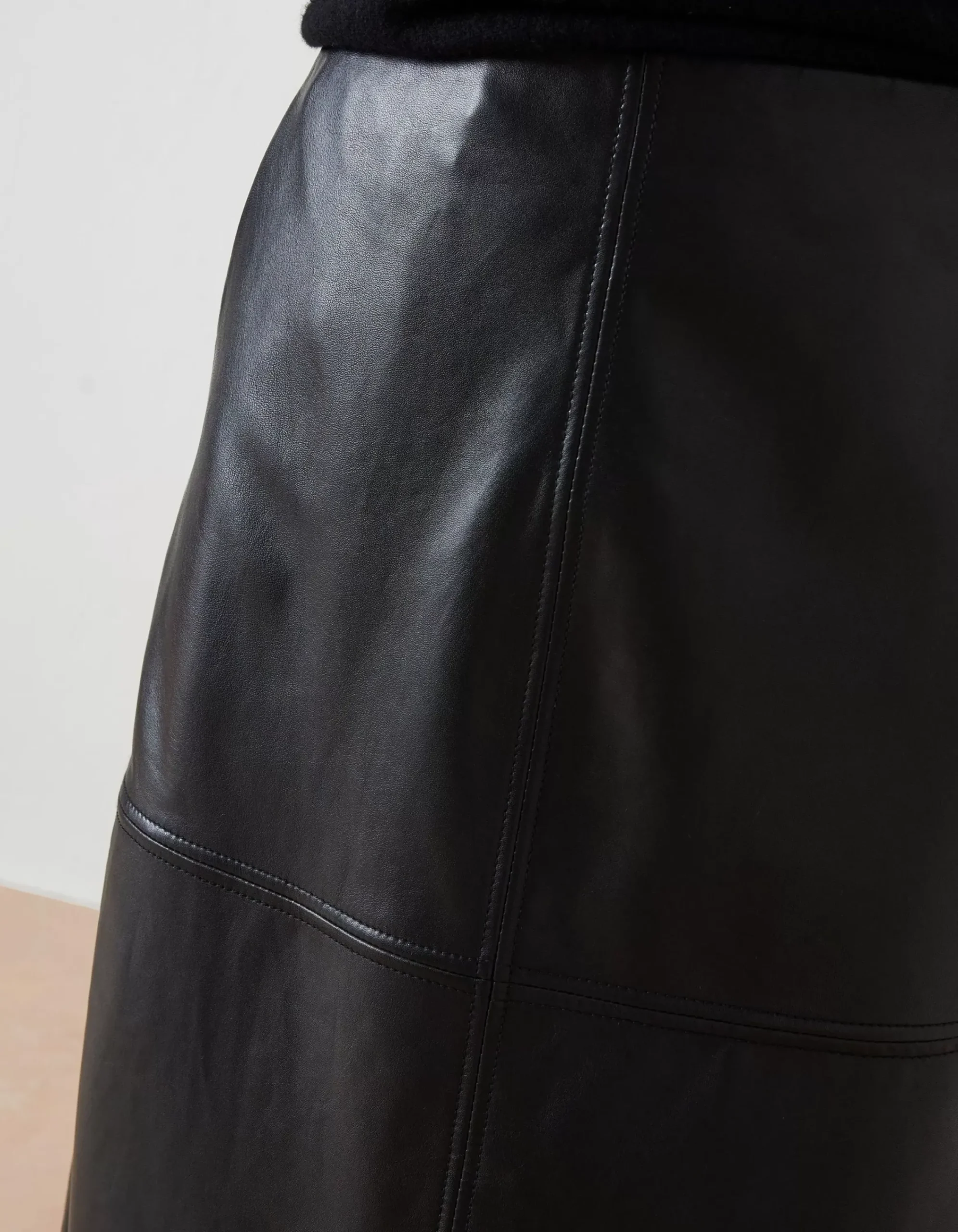 FatFace Anya Leather Midi Skirt Black Hot