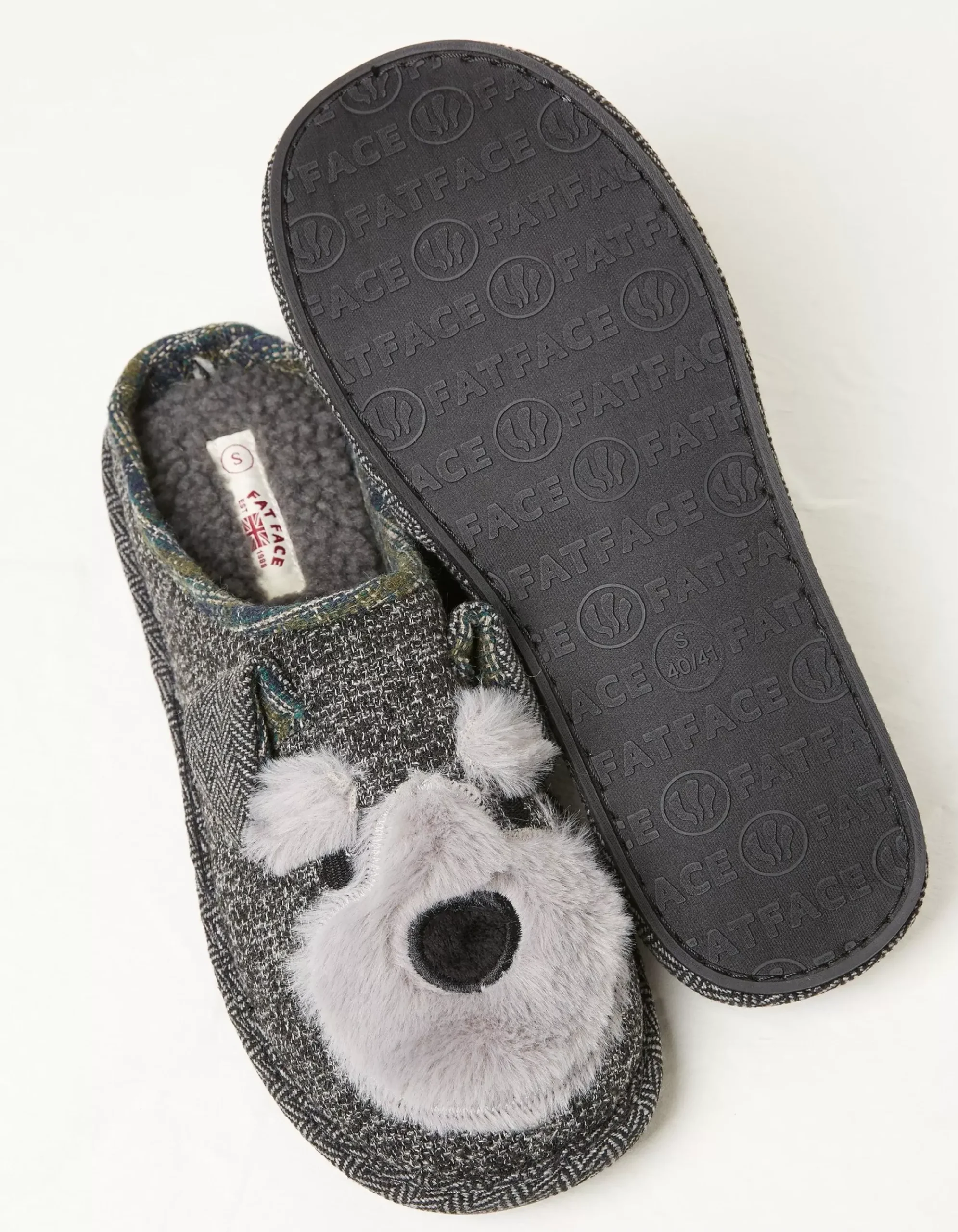 FatFace Archie Scotty Dog Slipper Grey Clearance