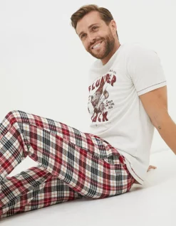 FatFace Argyll Checked Pyjama Bottoms Off White New