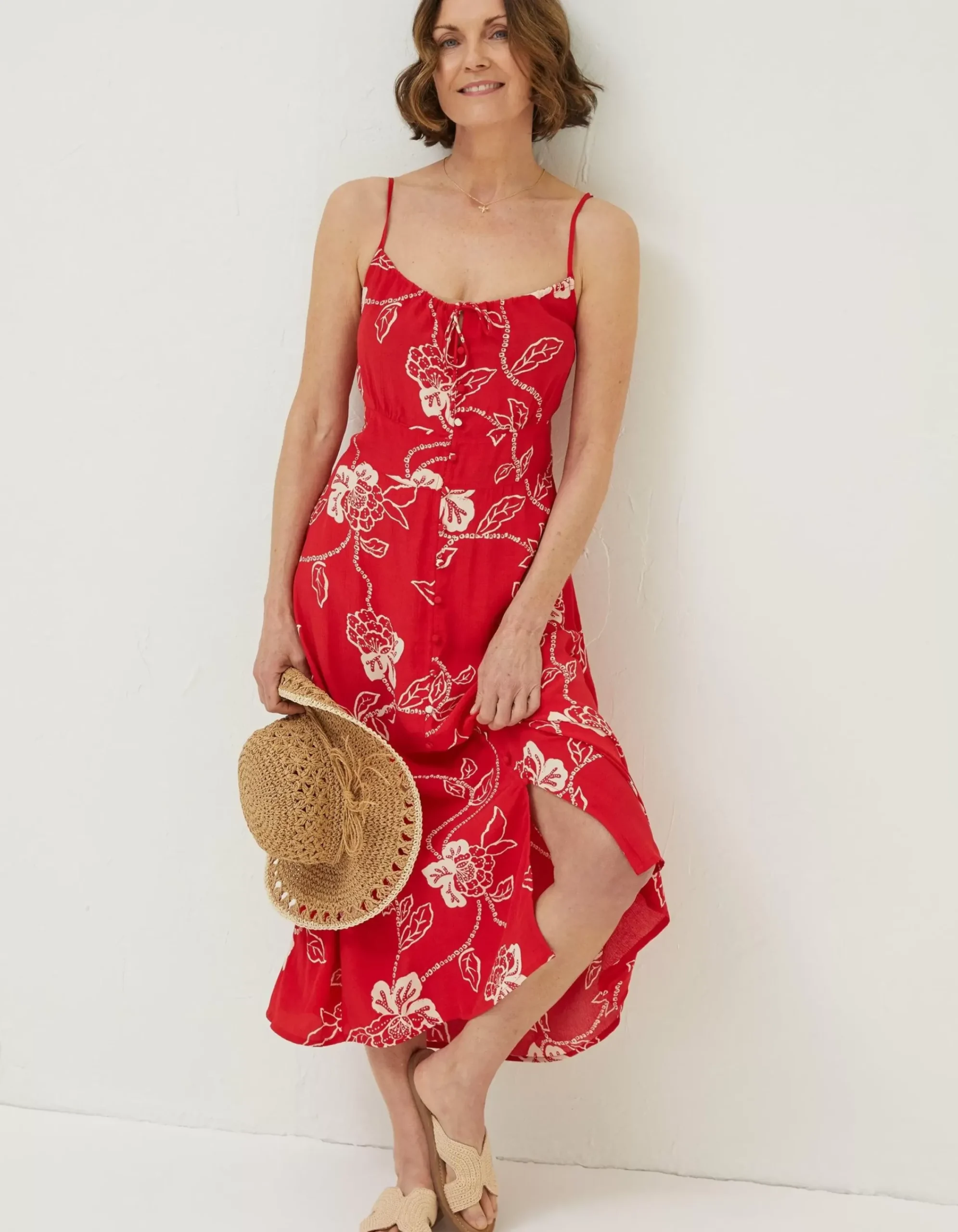 FatFace Ariel Batik Red Midi Dress Tomato Red