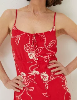 FatFace Ariel Batik Red Midi Dress Tomato Red