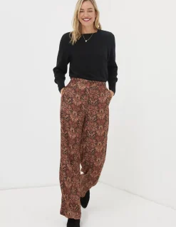 FatFace Art Floral Satin Printed Trousers Black Hot