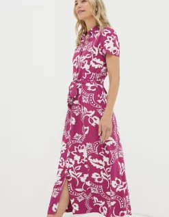 FatFace Aster Wallpaper Floral Midi Dress Plum Hot