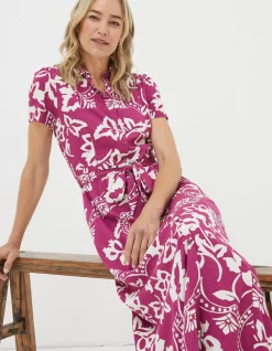FatFace Aster Wallpaper Floral Midi Dress Plum Hot