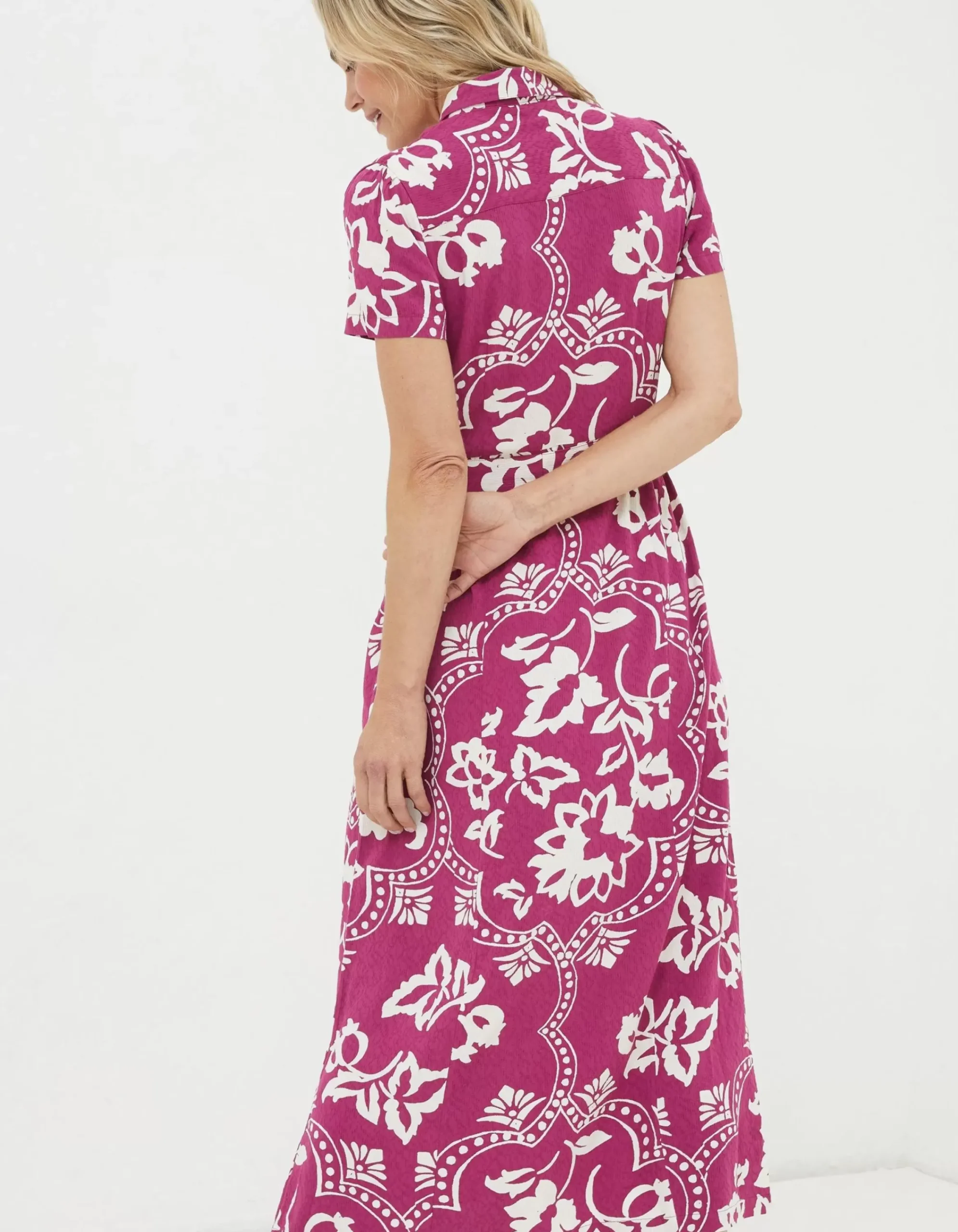 FatFace Aster Wallpaper Floral Midi Dress Plum Hot