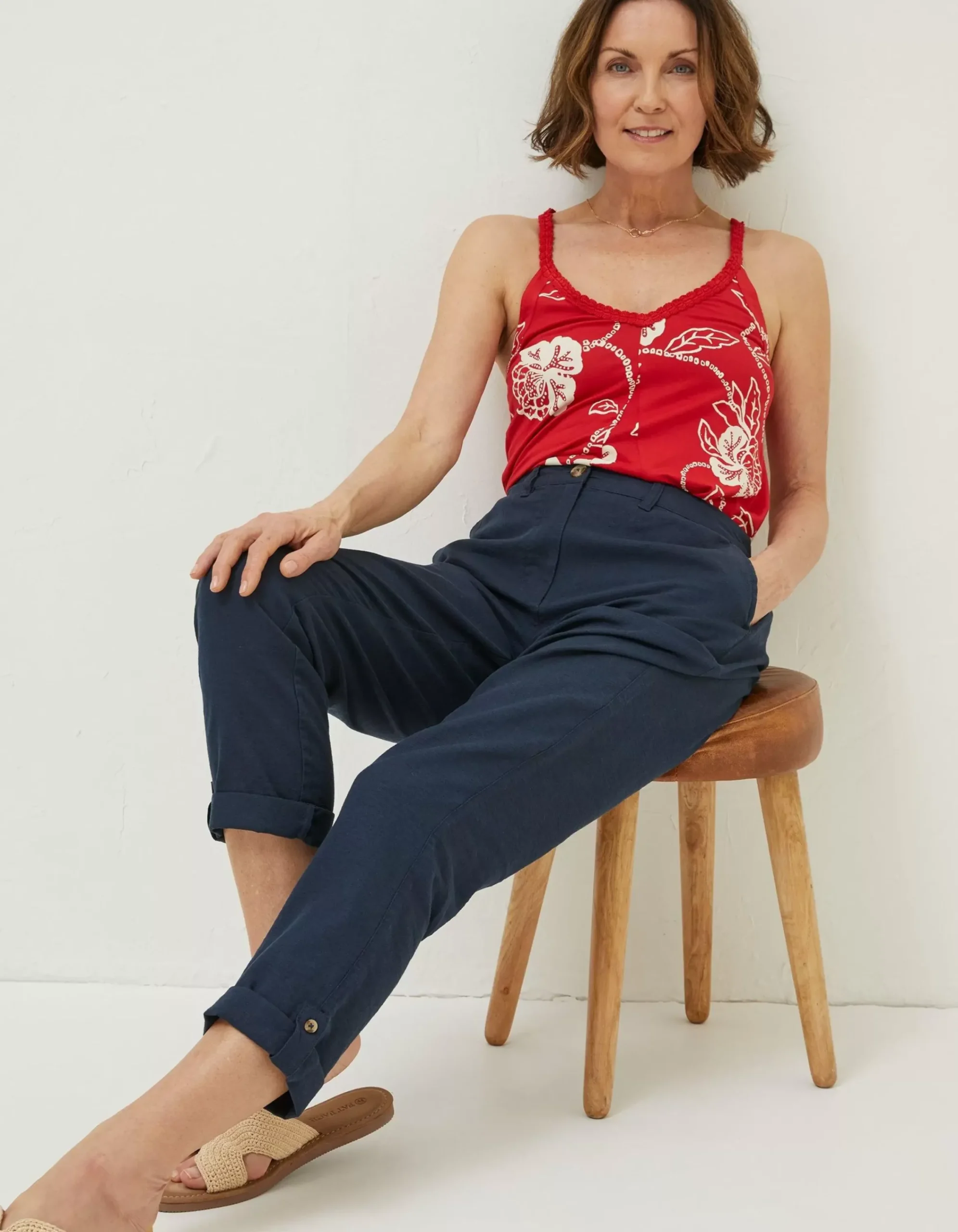 FatFace Austell Linen Blend Jogger Navy Sale