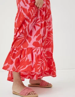 FatFace Avery Ikat Leaves Midi Dress Bright Red New