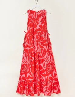 FatFace Avery Ikat Leaves Midi Dress Bright Red New